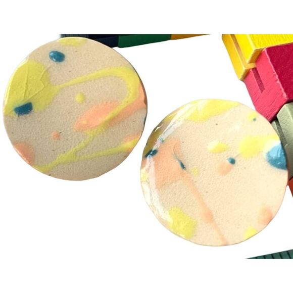 Handmade Paint Splatter Round Geometric Ceramic Disk Earrings - Picture 1 of 4